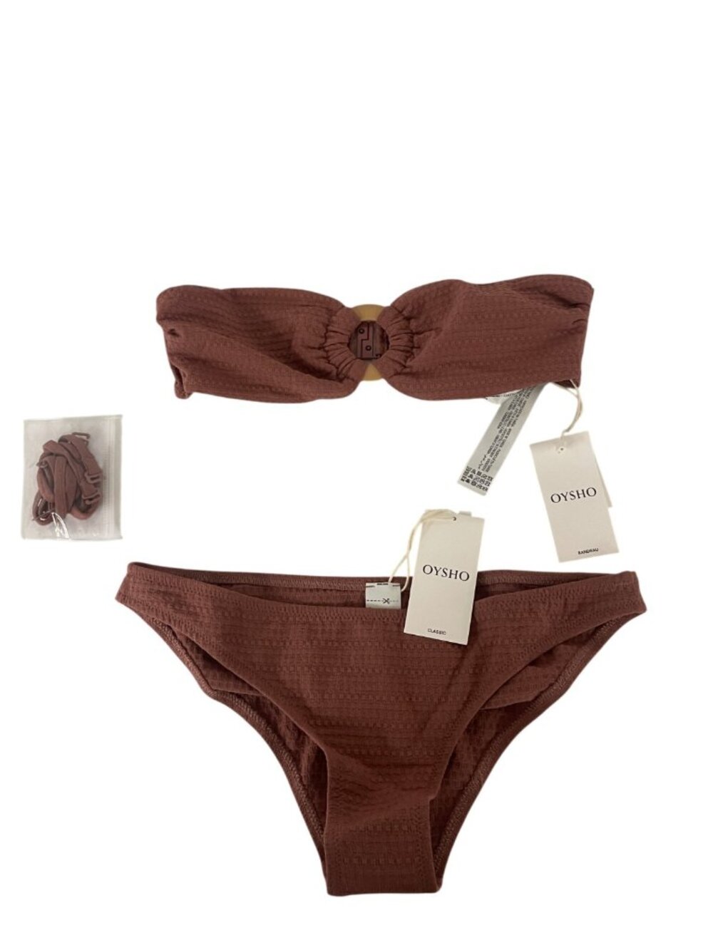 Oysho Womens Bikini 2 Piece Swimsuit Small mauve Textured Bandeau 0703/895 NWT